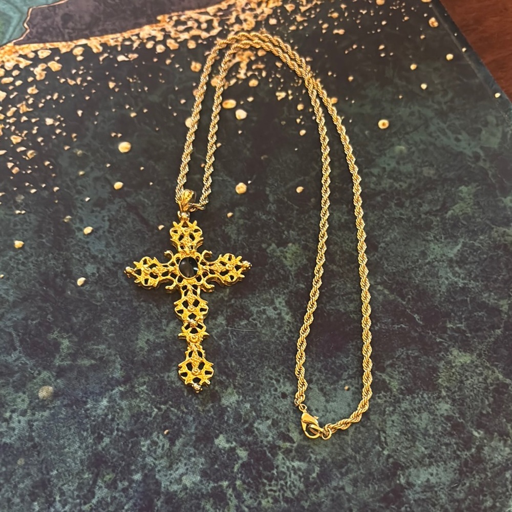 Intricate Gold Cross Pendant Necklace